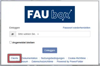 Ansicht Link zu den Clients der FAUbox