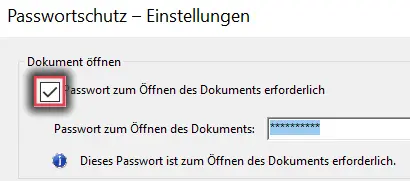 Passwort Schutzeinstellungen