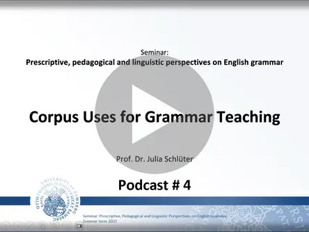 A video podcast showing that corpora can be at very different stages: 1) in private, while preparing lessons or correcting student work; 2) publicly, spontaneously in class whenever questions arise; 3) at a more advanced level, where pupils can be encouraged and trained to become corpus users themselves.