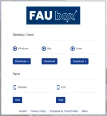 Ansicht Liste verfügbarer Clients der FAUbox