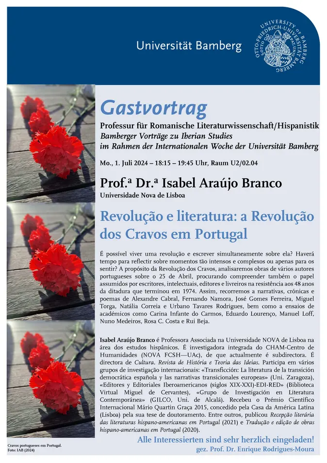Plakat zum Vortrag von Prof. Dr. Isabel Araújo Branco