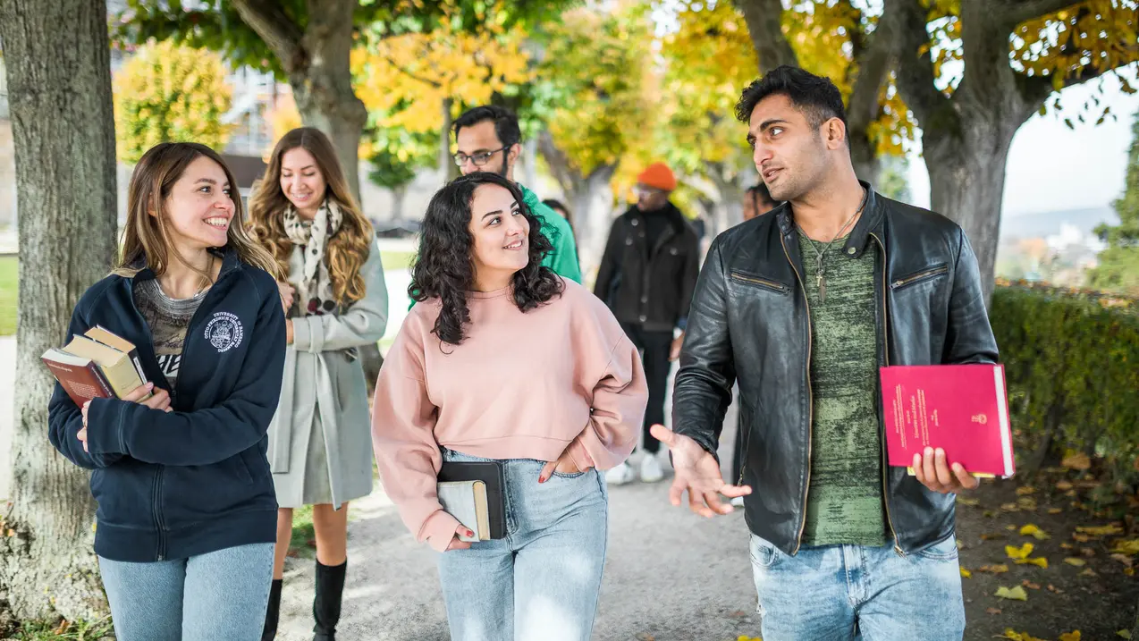 Studierende spazieren in Bamberg und tauschen sich aus