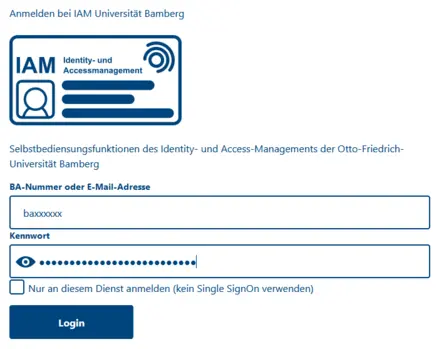 Ansicht Shibboleth-Anmeldung mit BA-Nummer und Kennwort