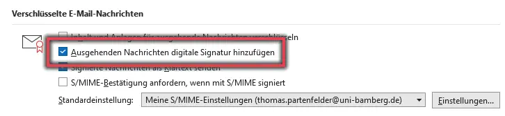 Ansicht Verschlüsselte E-Mail-Nachrichten Optionen