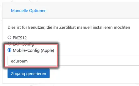 Ansicht Mobile-Config erstellen