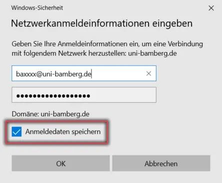 Anzeige Netzwerkanmeldeinformationen eingeben