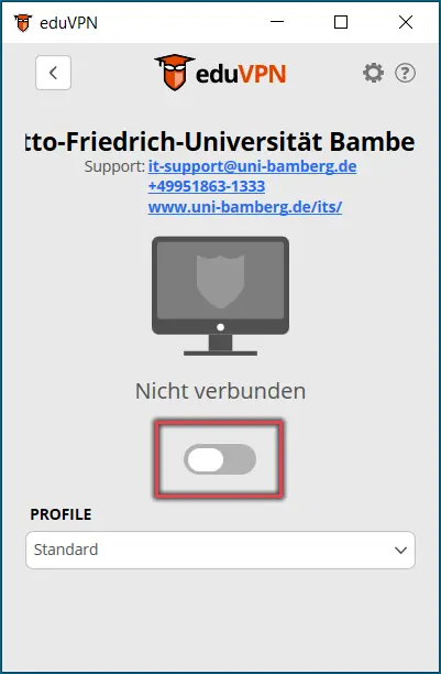 Anzeige Schieberegler VPN Verbindung