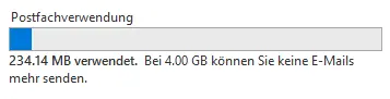 Abbildung 2 zeigt die Postfachkapazität mit dem aktuell verbrauchten Speicherplatz