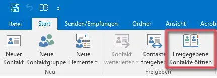 Ansicht Freigegebene Kontakte öffnen