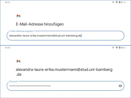 Eingabe E-Mail-Adresse und des Kennwortes