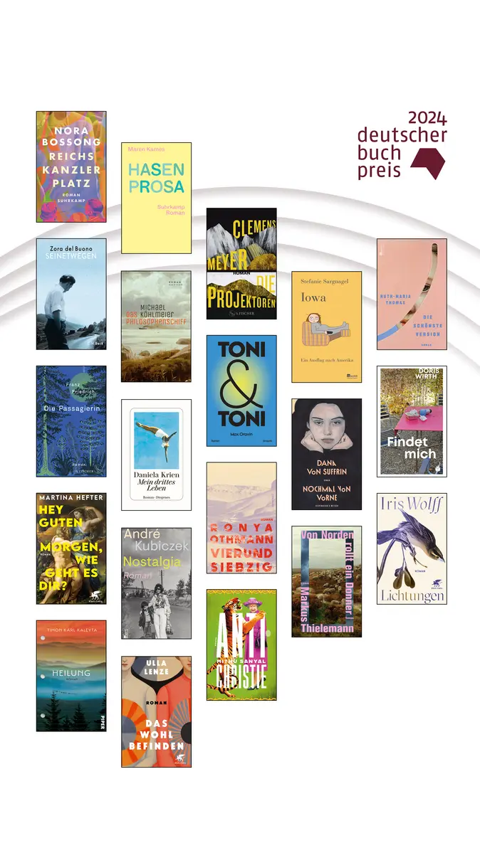 Covers of all books nominated for the German Book Prize 2024