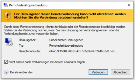 Warnmeldung Remotecomputer