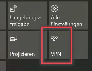 Ansicht Auswählen der Option VPN