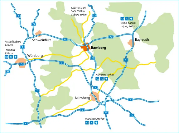 Karte Autobahnanbindung von Bamberg