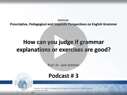 A video podcast discussing the didactic simplification required of pedagogical materials, but showing that checking the content of the rules or evaluating the quality of grammar exercises against actual usage in corpora may be important.